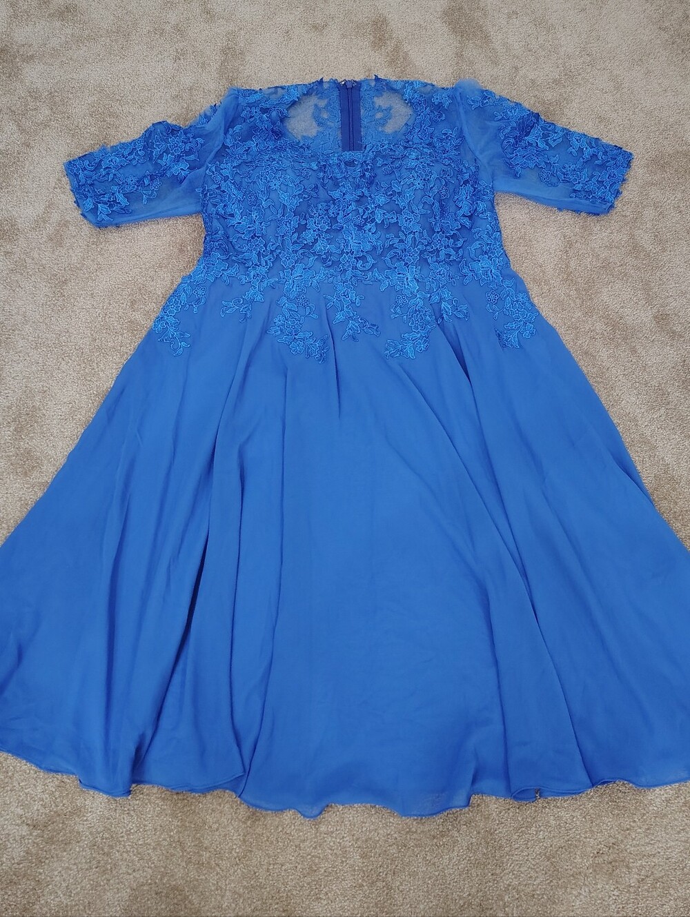 MACloth Couture WOMENS 2XL VNECK FLORAL LACE APPLIQUE MIDI FORMAL A-LINE DRESS